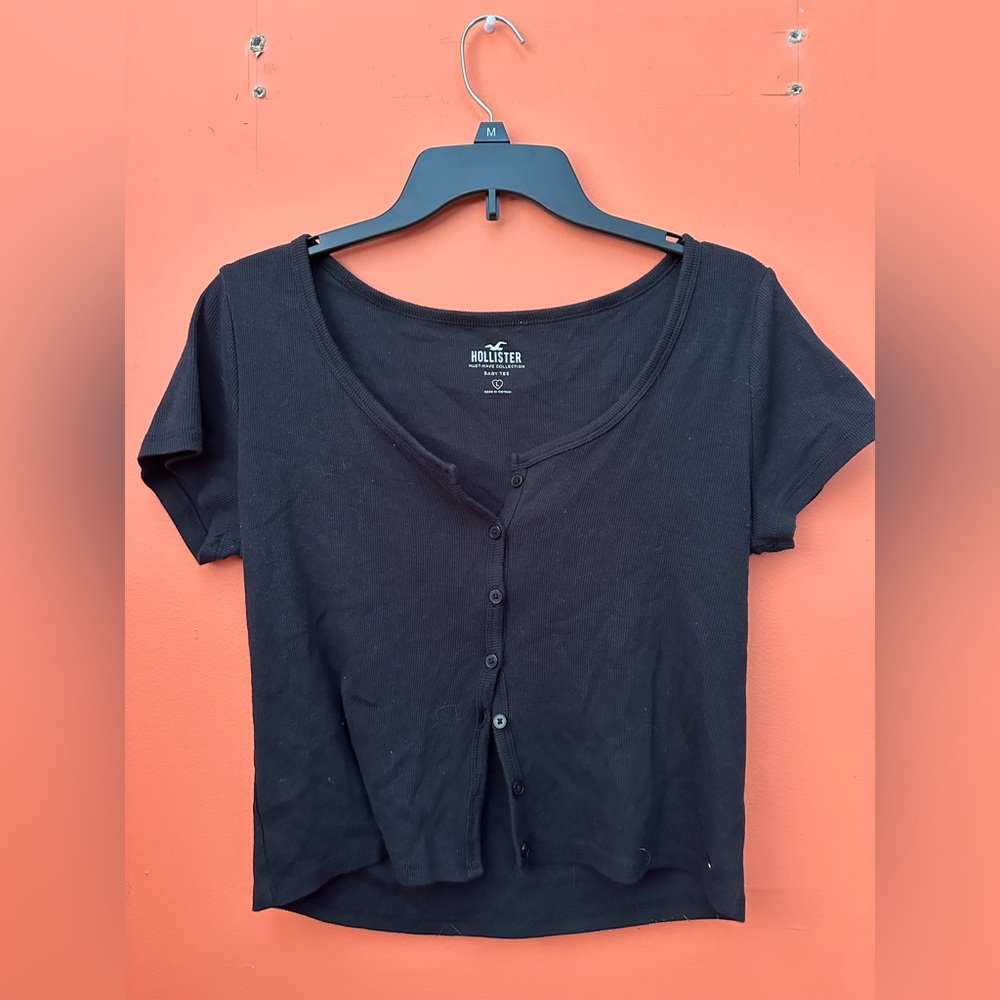 Hollister Button-Up Baby Tee, Scoop Neck, Size L